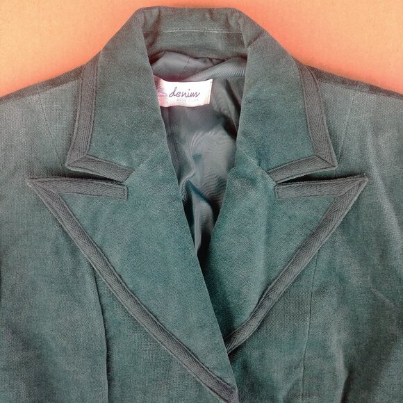 Y2K cotton velvet teal blue blazer jacket sharp lapels XS - Picture 4 of 12